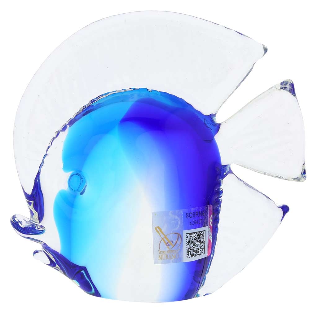 Murano Glass Tropical Fish - Aqua Blue: This beautiful fish seems to have just jumped out of the sparkling waters of Venetian Lagoon. Featuring nature-inspired colors in beautiful shades of aqua and blue, this fish is handcrafted in a famou
