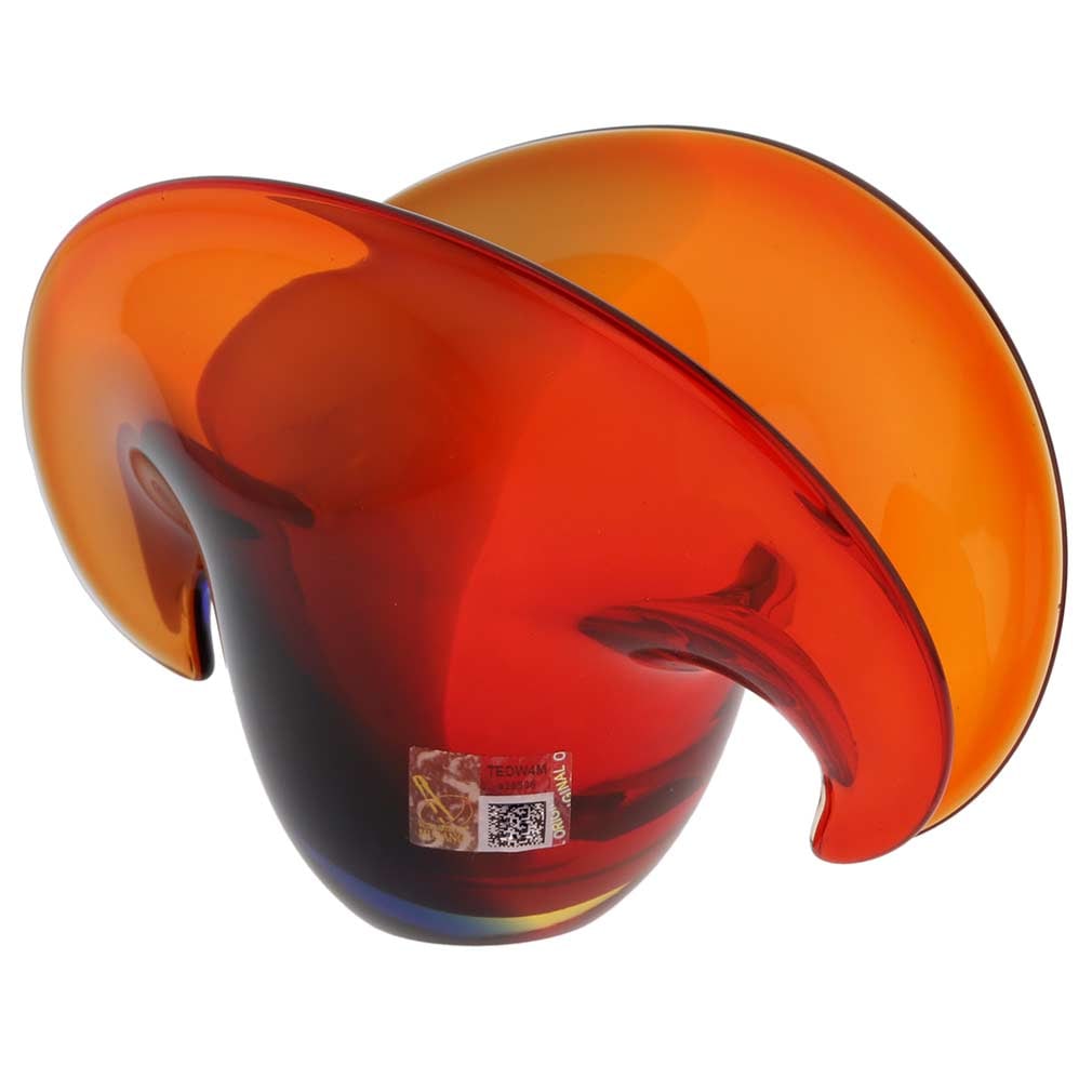 Murano Glass Clam Seashell Bowl - Red Blue Amber: Conjuring up the images of the deep seas and sporting rich luminous colors, this clam-shaped centerpiece represents the unique artistic heritage of Murano Glass. Born in Venice centuries ago from the 