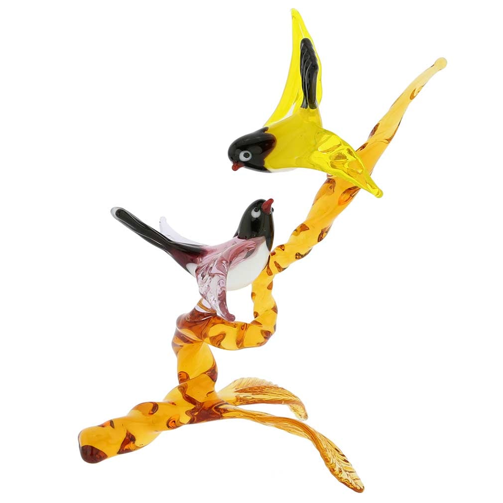 Murano Glass Birds on Golden Brown Branch - Purple and Yellow (1 of 6)