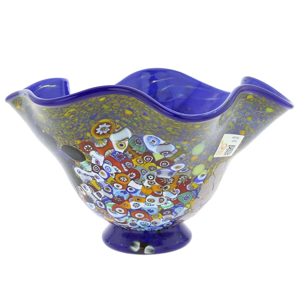 Murano Glass Millefiori Fazzoletto Bowl - Cobalt Blue: Looking for a way to brighten up your home decor or table setting? Look no further. This amazing Murano Glass bowl, a creation of famous Murano masters, has the beauty, radiance, and the stunning desi