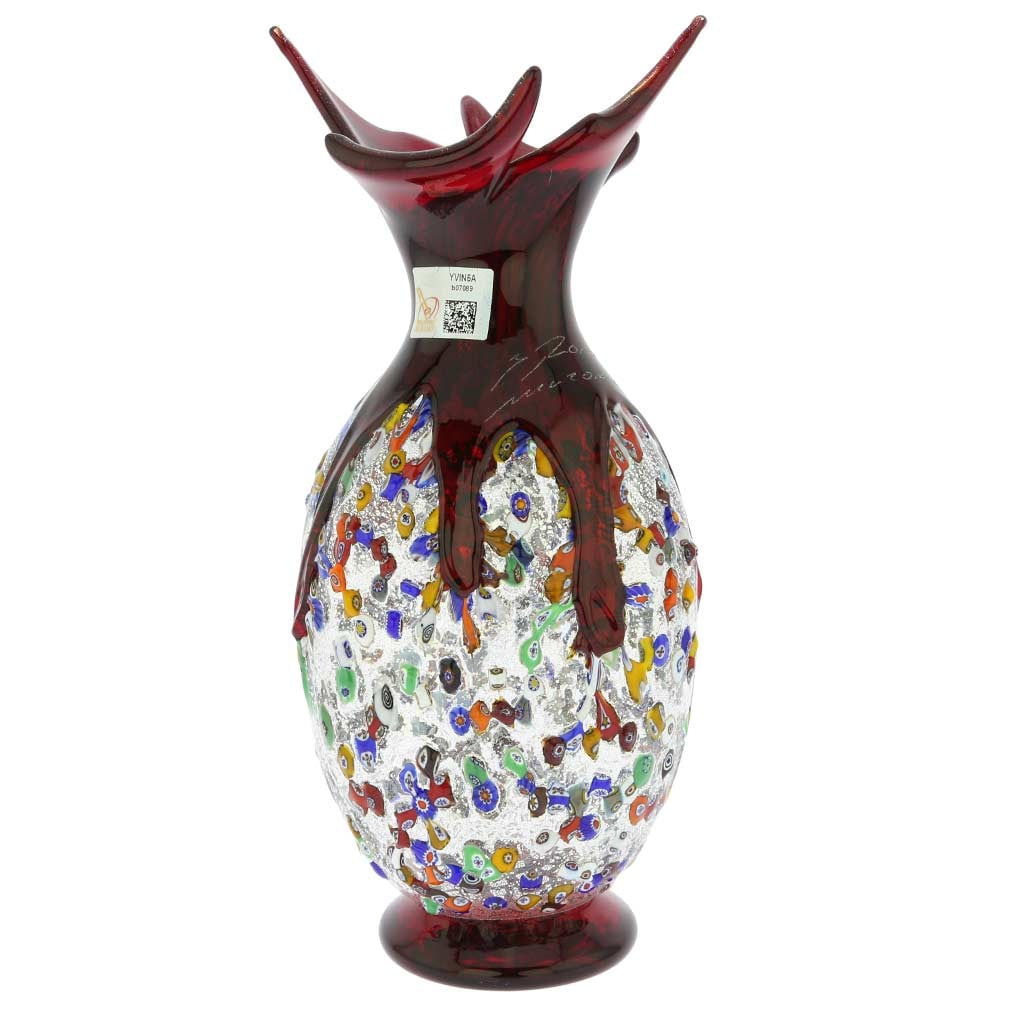 Murano Glass Millefiori Art Glass Spiky Amphora Vase - Red (1 of 8)