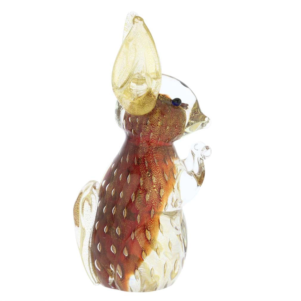 Murano Glass Bullicante Rabbit - Red: It is hard to take your eyes off this charming Murano Glass Rabbit in rich shades of red and fine 24 karat gold accents. Finely crafted in the best traditions of Murano glassmaking, this rabbit is a g