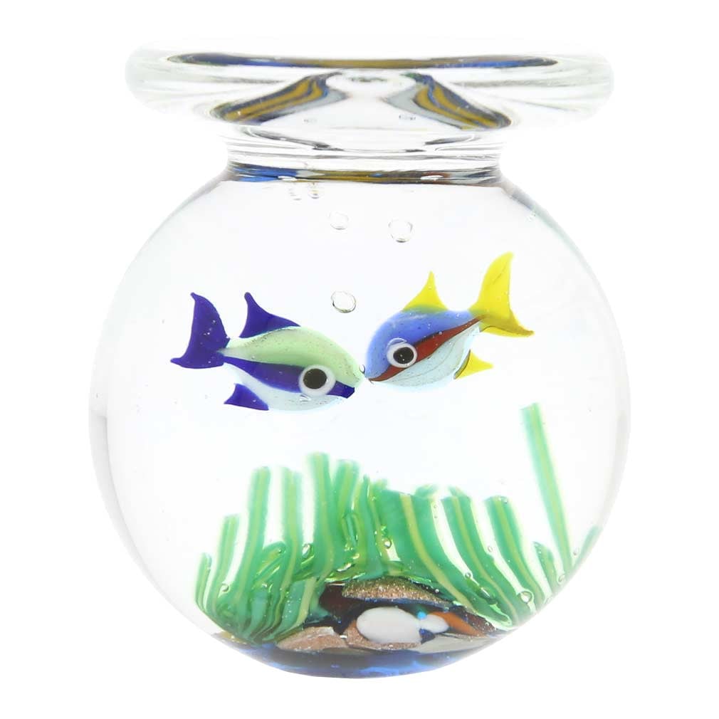 Murano Glass Aquarium Jar with Two Tropical Fish: If you find the play of bright tropical fish in crystal-clear water so mesmerizing that you just can't stop watching, then this exquisite Murano Glass Aquarium in a jar is made for you! With two beaut