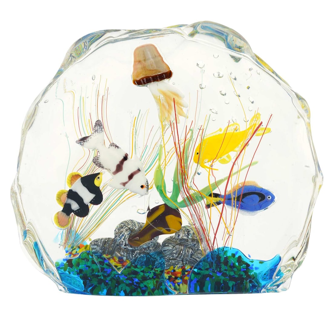 Large Murano Glass Aquarium With Fish And Sea Life: Murano Glass Aquariums are appreciated by fans and collectors alike because they convey everything that Murano Glass is famous for - exquisite craftsmanship, luminosity, unique beauty, and artistic va