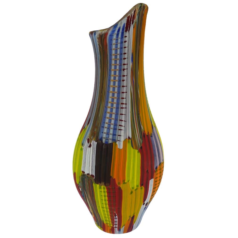 Tessuto Murano Glass Millefiori Vase - Large: Like a colorful otherworldly quilt, this Murano Glass vase is unique and bright, a piece that combines ingenuity and technical virtuosity of Murano Glass artisans, coming from centuries of artistic tr
