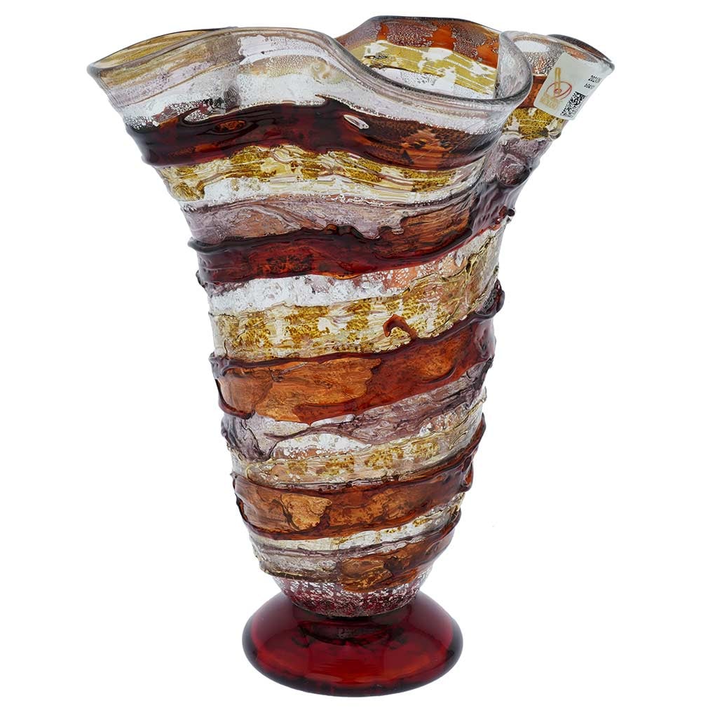 Murano Glass Sbruffo Fazzoletto Vase - Golden Brown Purple: This stunning Murano Glass vase is an amazing example of Sbruffo technique, which at present is only used by very few masters on Murano island. This technique requires precision, skill, and patience t