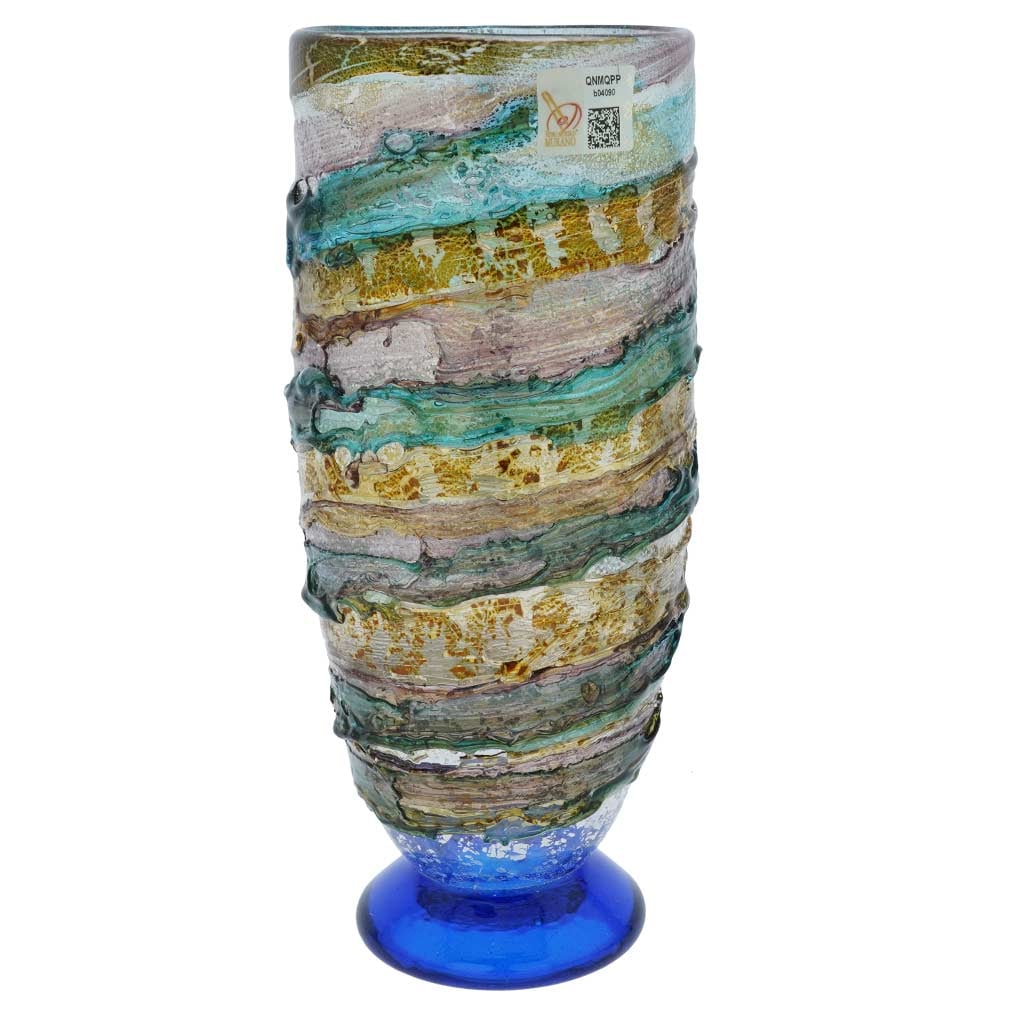 Murano Glass Sbruffo Vase - Aqua Purple: This stunning Murano Glass vase is an amazing example of Sbruffo technique, which at present is only used by very few masters on Murano island. This technique requires precision, skill, and patience t