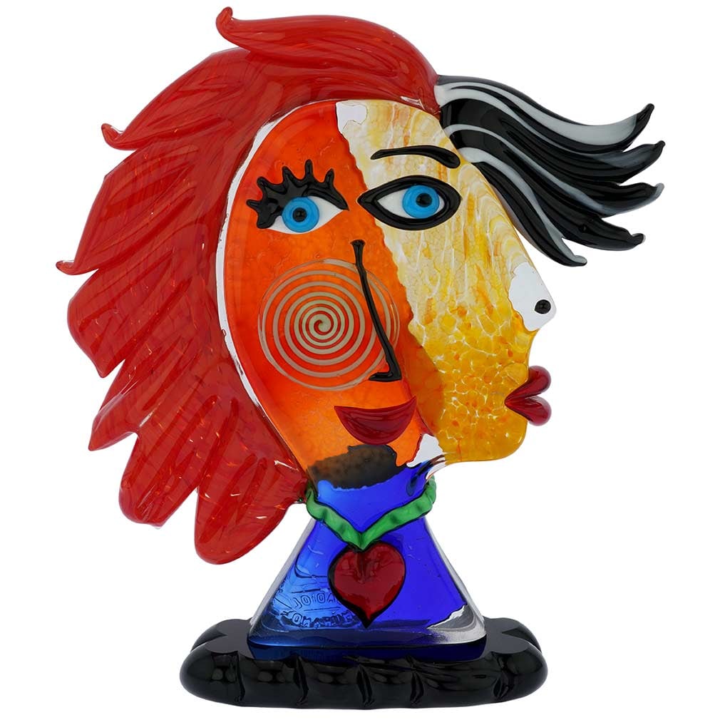 Murano Glass Picasso Head Of A Woman With Red Hair: Murano Glass art gets a contemporary twist in this stunning Picasso Head sculpture. In a tribute to the greatest and most innovative artist of the 20th century, Pablo Picasso, the innovative Murano