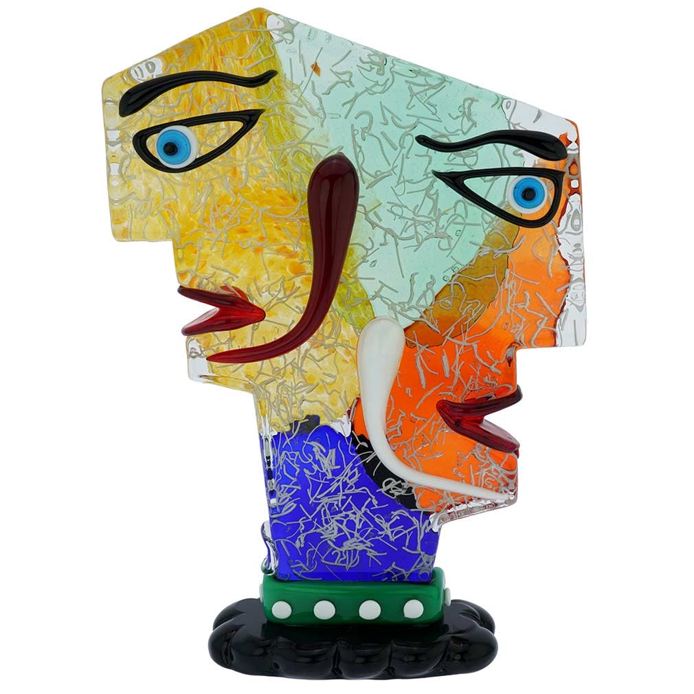 Murano Glass Picasso Head With Two Faces: Murano Glass is a form of art, which draws inspiration from the important artistic trends of the past and present. In a tribute to the most innovative artist of the 20th century, Pablo Picasso, the