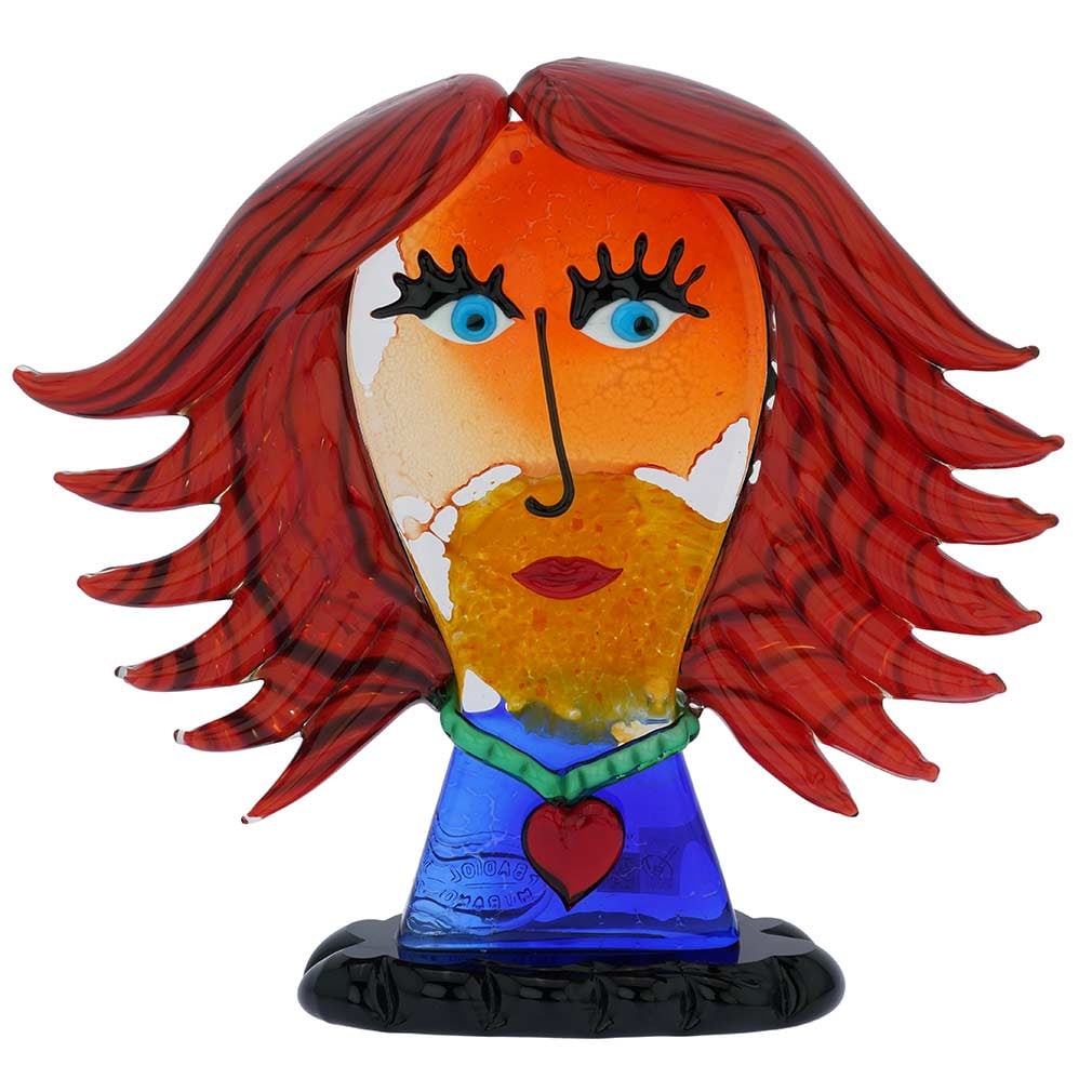 Murano Glass Picasso Head Of A Woman With Red Hair: Murano Glass art shines brightest when it explores themes in modern art, such as this stunning Picasso Head sculpture. In a tribute to the artist that revolutionized art in the 20th century, Pablo Pic