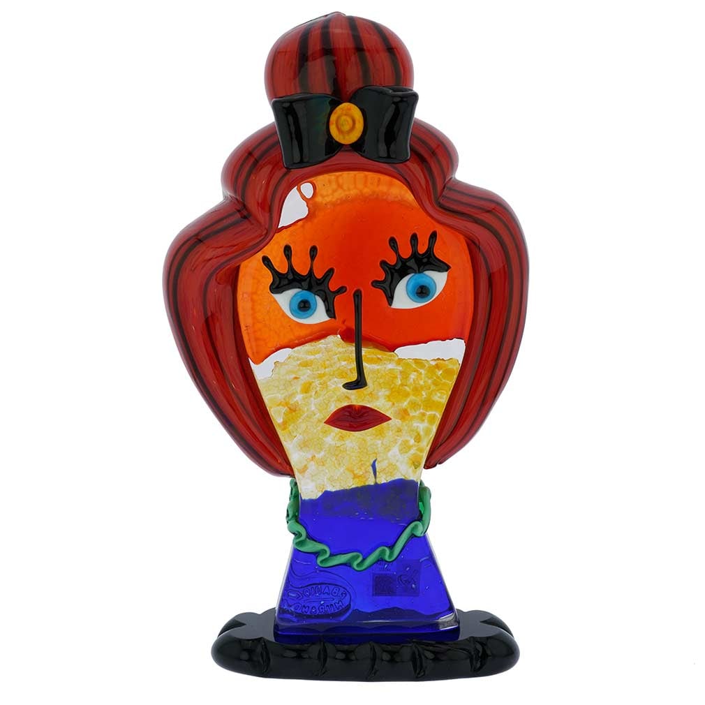 Murano Glass Picasso Head Of A Woman With Red Hair In A Bun: Murano Glass art is best represented in avant-garde pieces, such as this Picasso Head sculpture. In a tribute to Pablo Picasso, the greatest and most nonconformist artist of the 20th century, the best