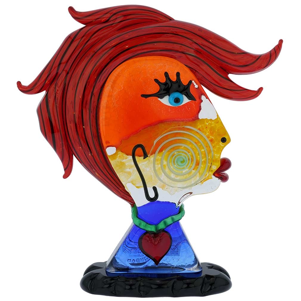 Murano Glass Picasso Head Of A Woman With Red Hair: Murano Glass art gets a contemporary twist in this stunning Picasso Head sculpture. In a tribute to the greatest and most innovative artist of the 20th century, Pablo Picasso, the innovative Murano