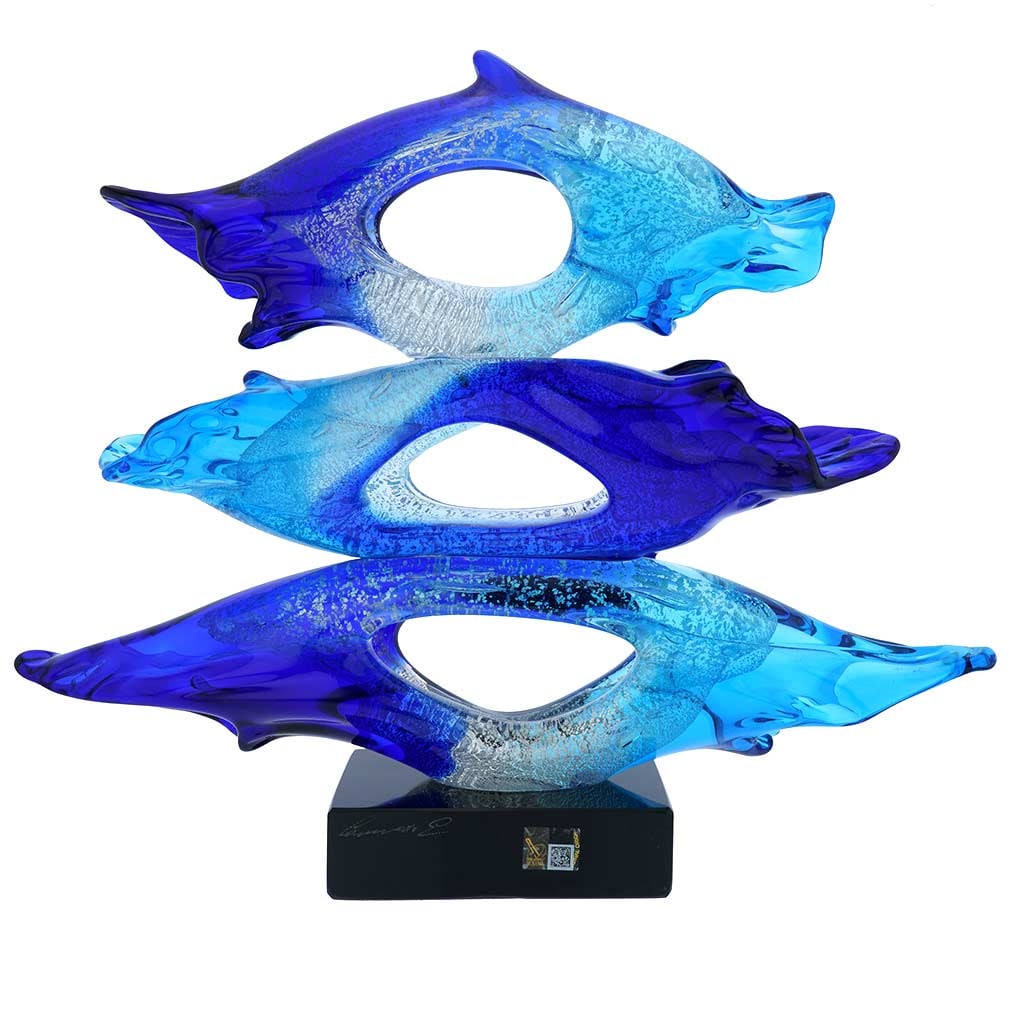 Murano Glass Abstract Sea Sculpture - Aqua Blue: Directly from Venice, the world capital of art glass, comes this stunning Murano Glass sculpture. Rooted in the aesthetics of the twentieth century art, this sculpture explores impressionism, cubism, 