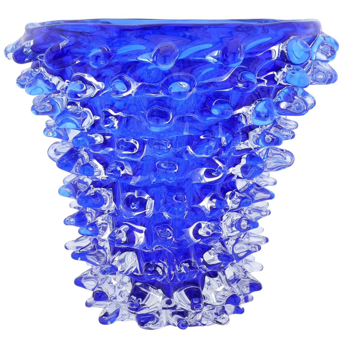Murano Glass Vase - Blue With Spikes: This stunning Murano Glass Vase is a creation in vintage mid-century style, yet it is crafted in a very traditional glass-blowing workshop of Murano Island, based on a thousand years of Venetian glass