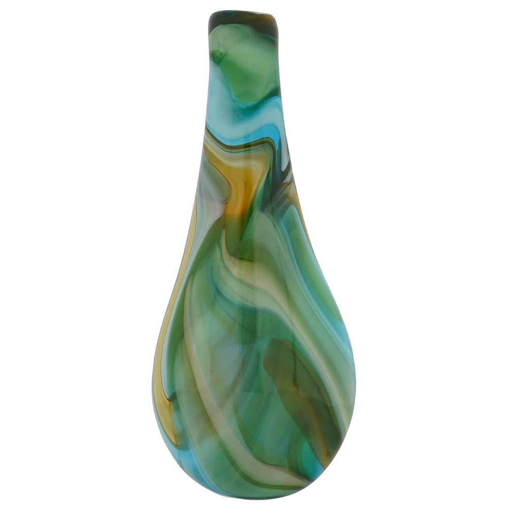 Murano Art Glass Vase - Green Brown Blue: This Murano Glass vase represents Art Glass at its best - a creation of Murano Glass masters that merges modernity and classicism. The vase features clean lines and classic shape with a beautiful natu