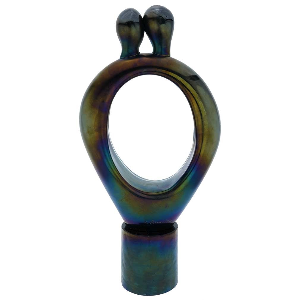 Vintage Murano Glass Lovers Mid-Century Black Iridescent Sculpture by Renato Anatra: This vintage abstract Murano Glass lovers statue is a modernist Venetian art glass masterpiece crafted by famous Renato Anatra. Renato Anatra is one of the most prominent Murano Glass artists of the 2