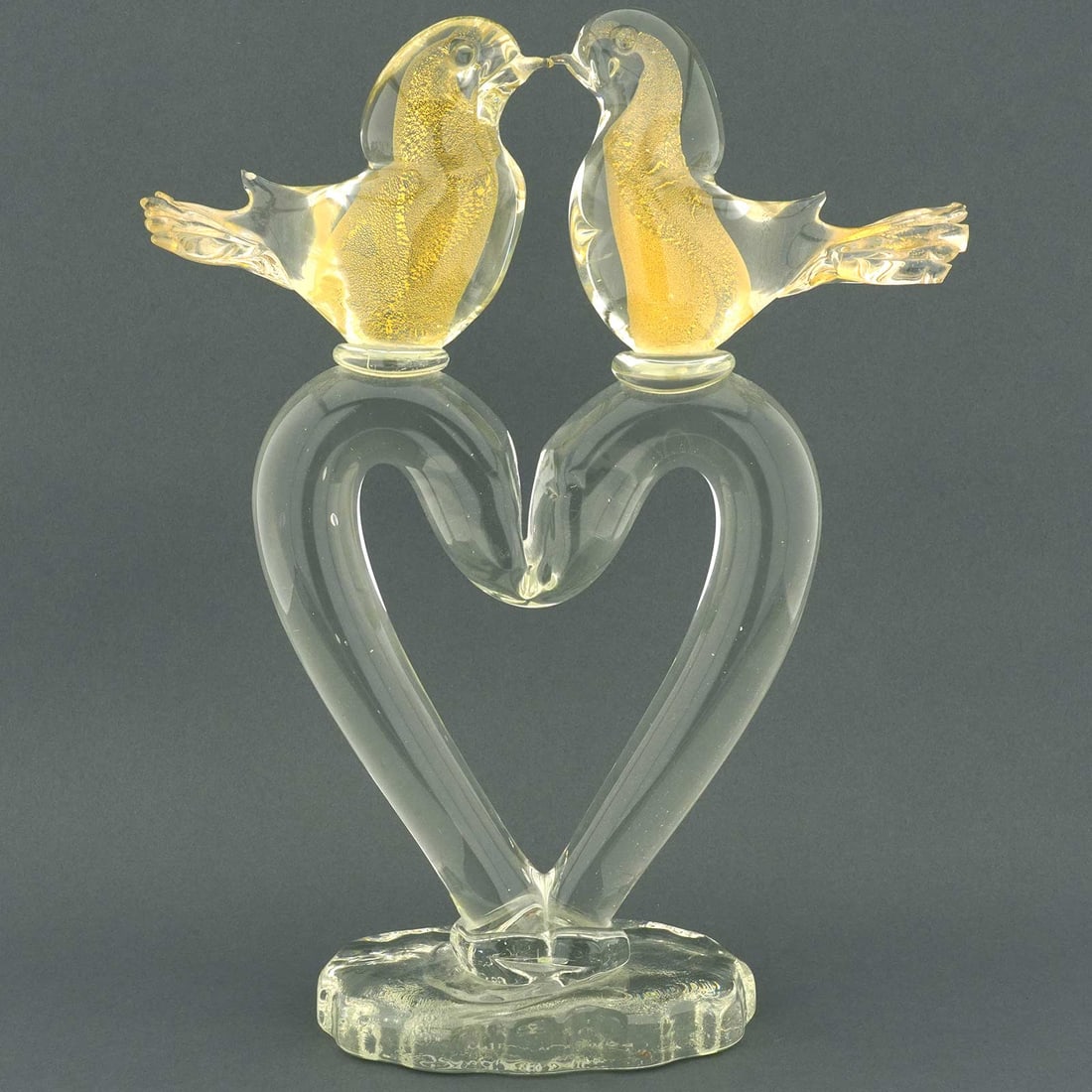 Vintage Murano Glass Birds Heart Transparent Sculpture by Renato Anatra: This vintage abstract Murano Glass Birds Heart statue is a modernist Venetian art glass masterpiece crafted by famous Venetian master Renato Anatra. Renato Anatra is one of the most prominent Murano G