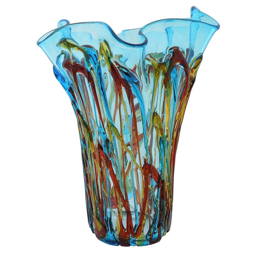 Murano Glass Oceanos Abstract Art Vase - Aqua: In the best tradition of authentic Murano Glass, this vase fuses artistry and craftsmanship in ways that only talented Venetian artists have mastered. Using just a few simple tools and basic furnaces,