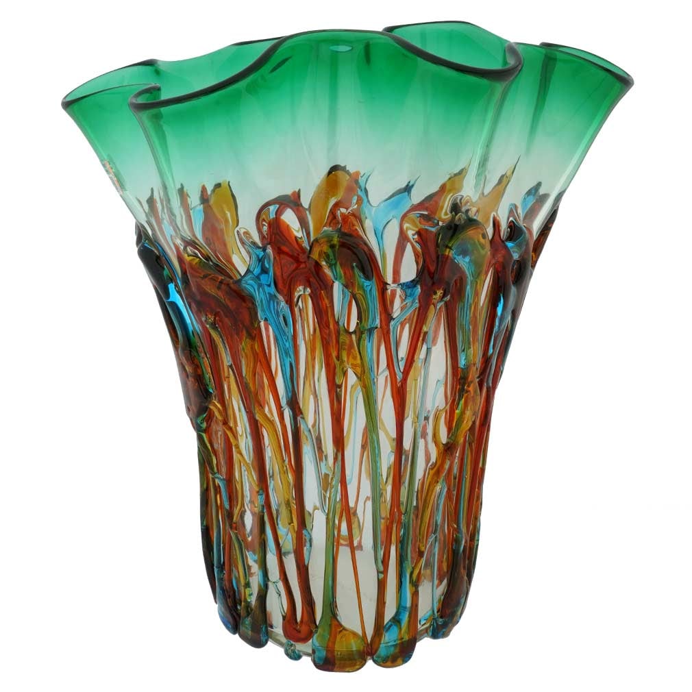 Murano Glass Oceanos Abstract Art Vase - Green: In the best tradition of authentic Murano Glass, this vase fuses artistry and craftsmanship in ways that only talented Venetian artists have mastered. Using just a few simple tools and basic furnaces,