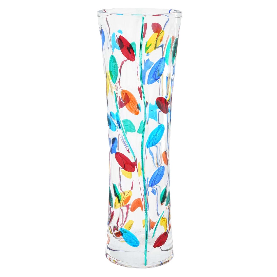 Murano Venetian Crystal Flower Vase - Multicolor Tree Leaves 7-1/2 Inches Tall: Italian artisans are well known for their fine craftsmanship and artistic taste. Using just a few simple tools, Venetian masters created this beautiful crystal vase, cut and painted by hand. This gorg