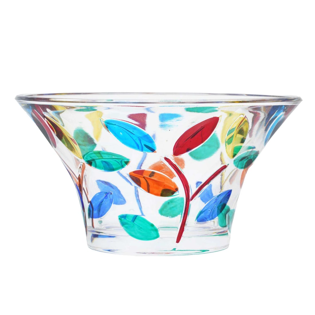 Murano Venetian Small Crystal Bowl - Multicolor Tree Leaves Italian Design: Based on centuries of glass-making experience and with only simple tools, Venetian masters created this beautiful crystal bowl, cut and painted by hand. This gorgeous contemporary Italian accent bowl 