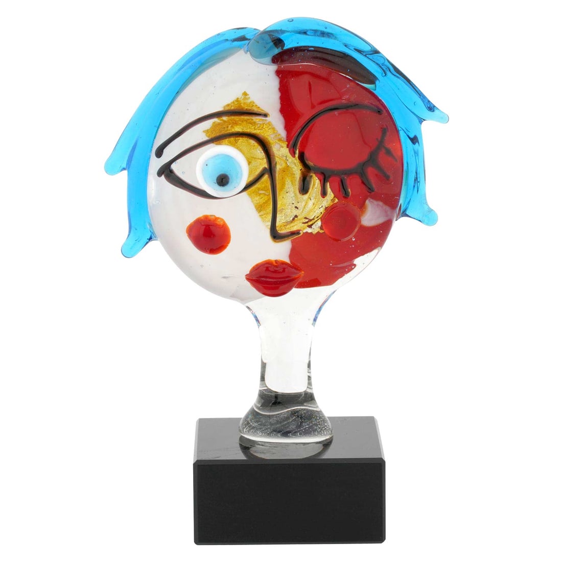 Murano Glass Picasso Head Of A Woman - Small: Murano Glass art shines brightest when it explores themes in modern art, such as this small but stunning Picasso Head figurine. In a tribute to Pablo Picasso, talented Murano Glass artists created thi