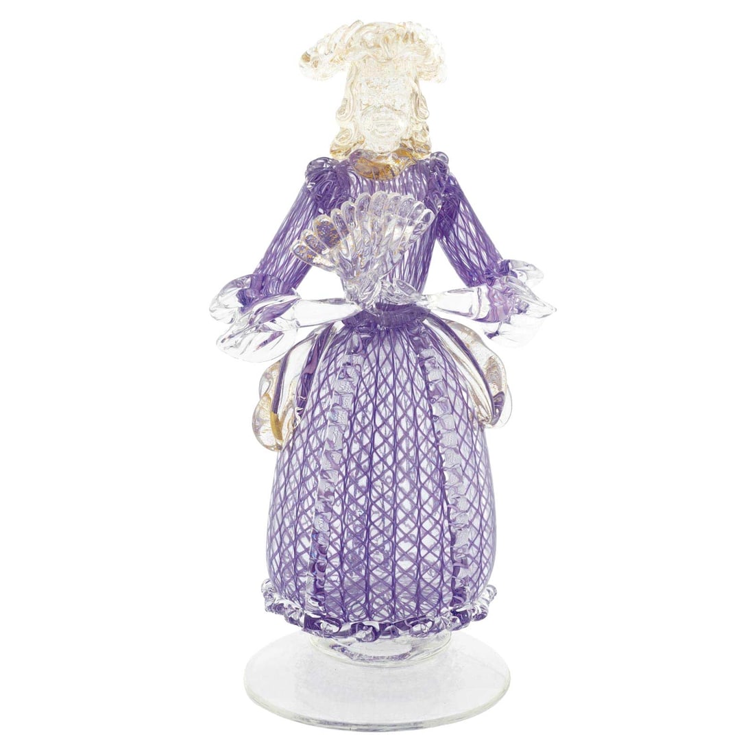 Murano Glass Venetian Goldonian Lady - Blue and Gold: Venice is glamorous, elegant and stunning, and so is this decadent Salviati Murano Glass Dame that seems to have frozen mid-conversation in a luxurious seventeenth-century Venetian ballroom. A fine ex