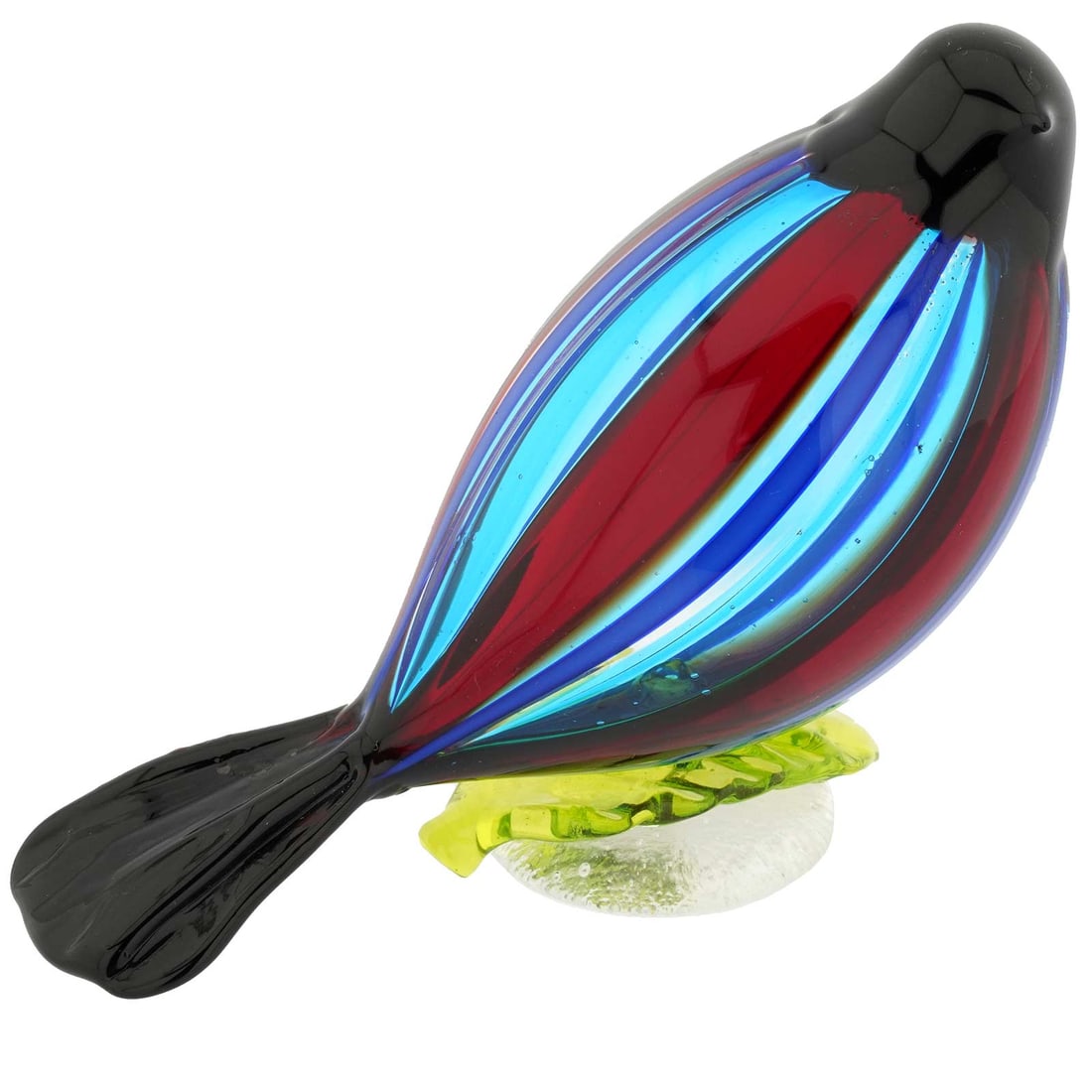 Murano Glass Filigrana Tropical Bird - Blue Red: This bright and cheerful Murano Glass Bird sculpture will instantly lift your mood and add a splash of Italian color and style to your home decor. Carefully handcrafted by Murano's expert artisans usi