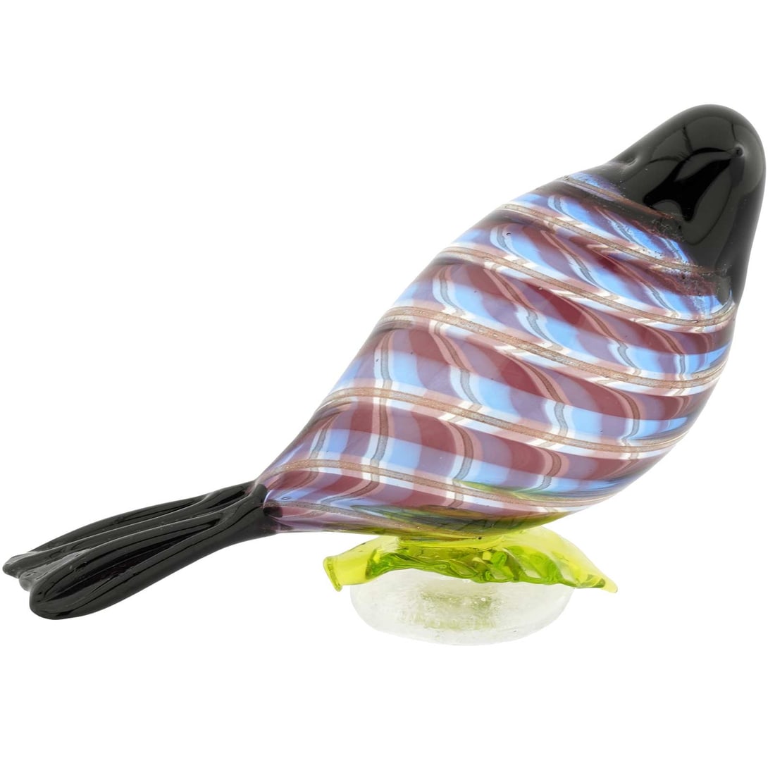 Murano Glass Filigrana Tropical Bird - Purple: This bright and cheerful Murano Glass Bird sculpture will instantly lift your mood and add a splash of Italian color and style to your home decor. Carefully handcrafted by Murano's expert artisans usi