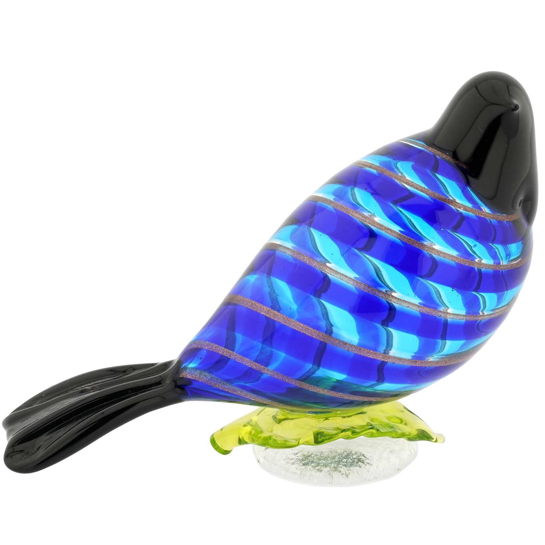 Murano Glass Filigrana Tropical Bird - Blue: This bright and cheerful Murano Glass Bird sculpture will instantly lift your mood and add a splash of Italian color and style to your home decor. Carefully handcrafted by Murano's expert artisans usi