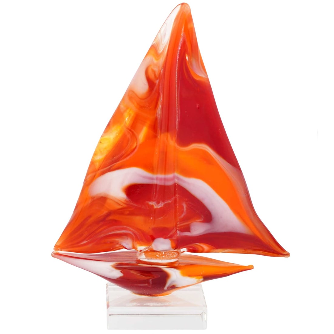 Murano Glass Sailboat On Base - Red: Feel the salty air, imagine the faraway lands, and get immersed in the ever-changing beauty of the sea when you look at this exquisite handcrafted Murano Glass sailboat figurine. The graceful boat pro