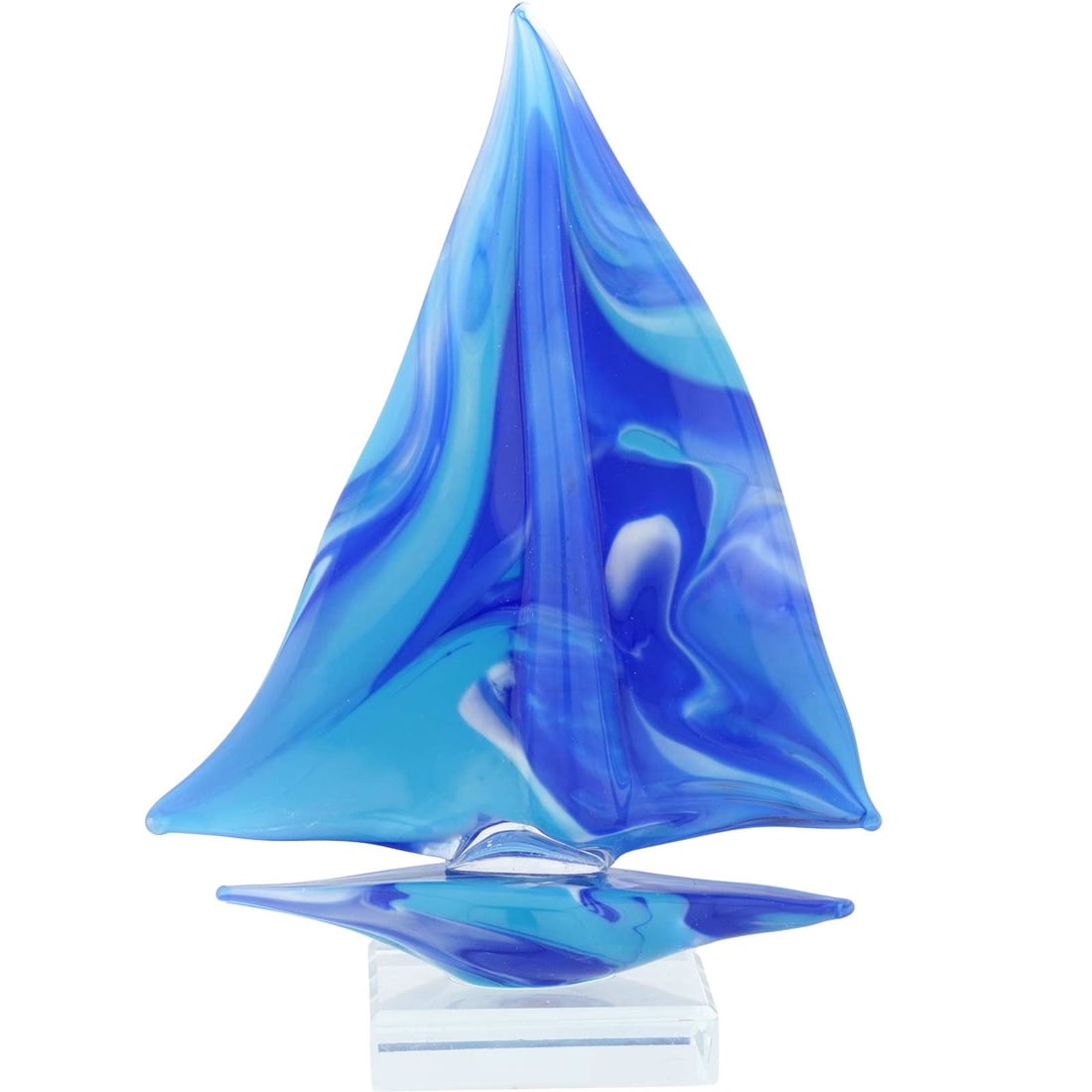 Murano Glass Sailboat On Base - Blue: Feel the salty air, imagine the faraway lands, and get immersed in the ever-changing beauty of the sea when you look at this exquisite handcrafted Murano Glass sailboat figurine. The graceful boat pro