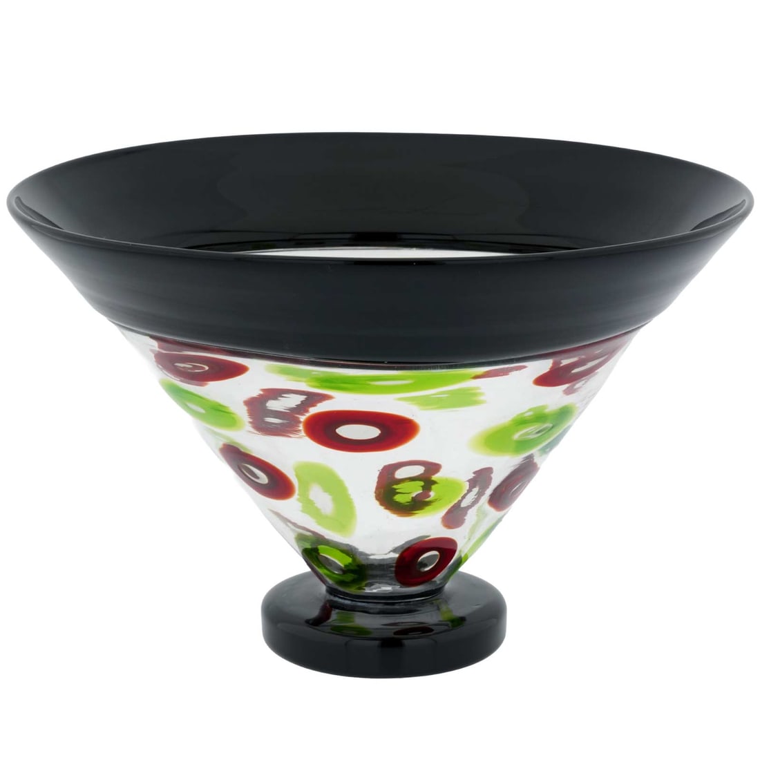 Vintage Murano Glass Vase Centerpiece Bowl by Salviati: This Vintage Murano Glass Bowl is a rare and exquisite piece of glass art created by famous Murano Glass studio of Salviati. This striking bowl-shaped vase with a unique Millefiori pattern and a strea