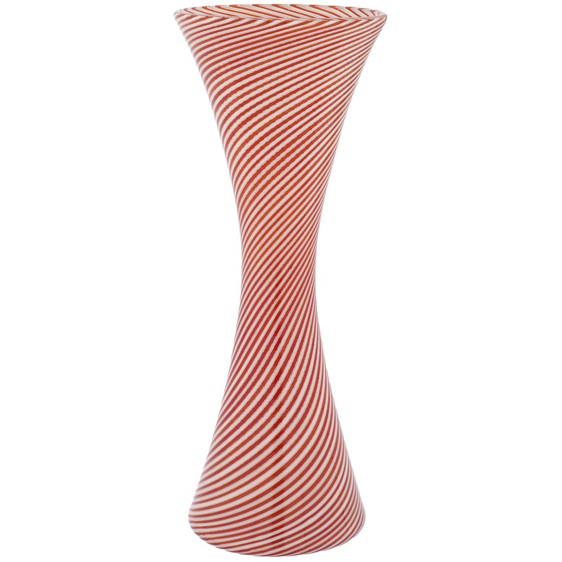 Vintage Murano Glass Filigrana Swirling Stripes Vase - Red and White (1 of 7)