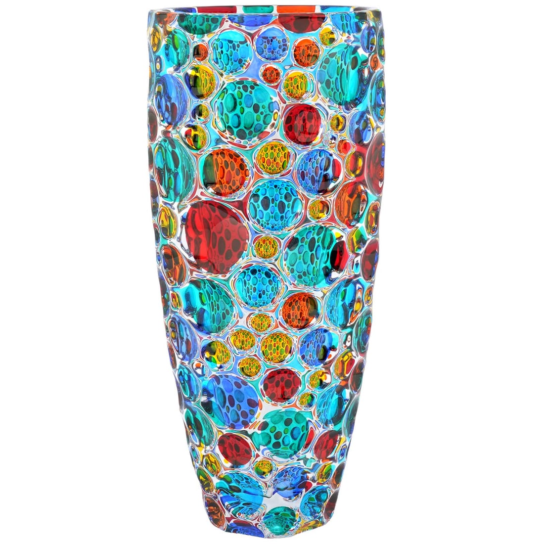 Murano Venetian Crystal Flower Vase - Multicolor Radiant Circles 14 Inches Tall: Italian artisans are well-known for their fine craftsmanship and artistic taste. Using just a few simple tools, Venetian masters created this beautiful crystal vase, cut and painted by hand, with an u