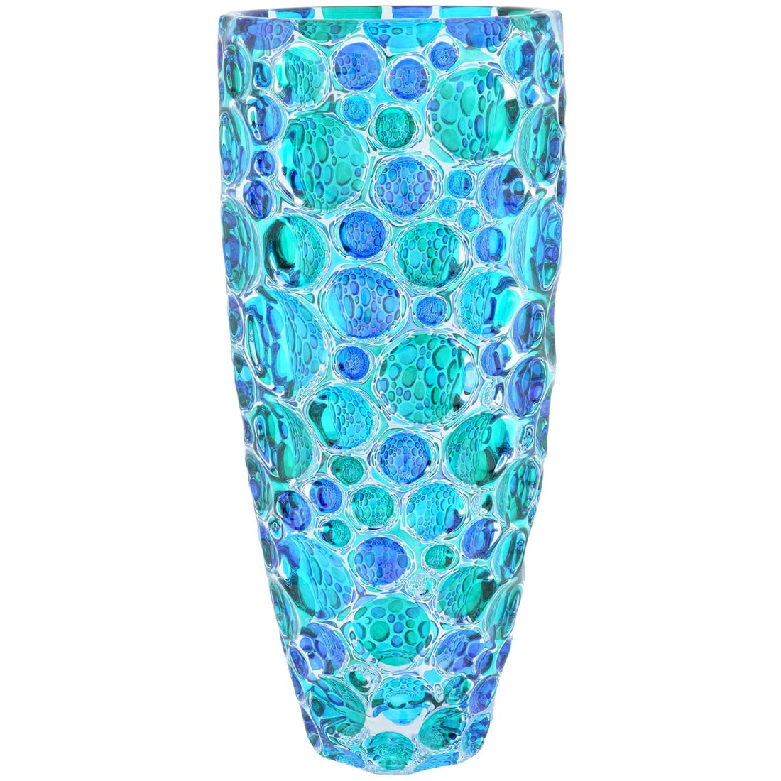 Murano Venetian Crystal Flower Vase - Aqua Blue Radiant Circles 14 Inches Tall: Italian artisans are well-known for their fine craftsmanship and artistic taste. Using just a few simple tools, Venetian masters created this beautiful crystal vase, cut and painted by hand, with an u