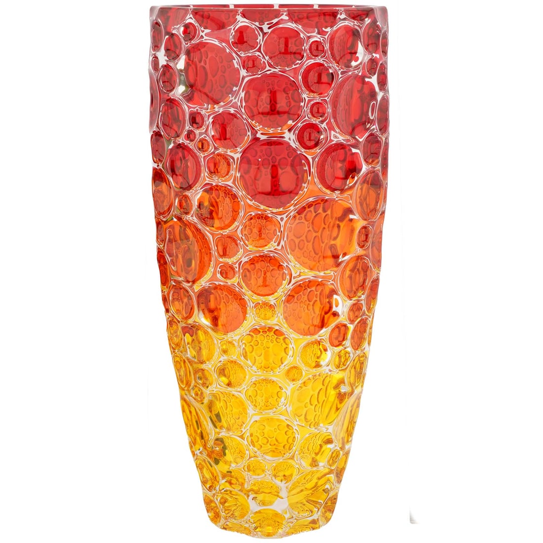 Murano Venetian Crystal Flower Vase - Orange Red Radiant Circles 14 Inches Tall: Italian artisans are well-known for their fine craftsmanship and artistic taste. Using just a few simple tools, Venetian masters created this beautiful crystal vase, cut and painted by hand, with an u