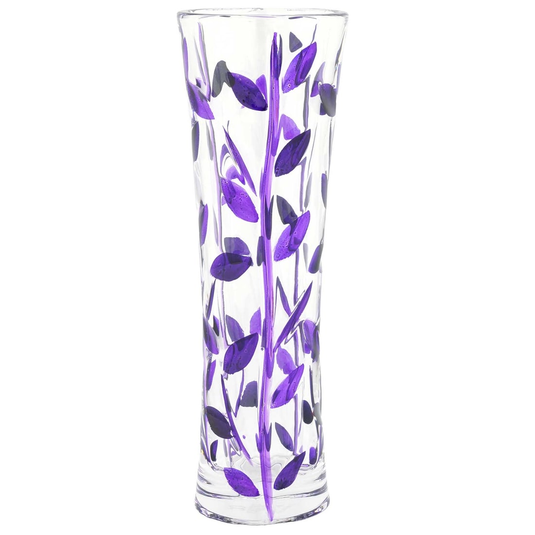 Murano Venetian Crystal Flower Vase - Purple Tree Leaves 7-1/2 Inches Tall: Italian artisans are well known for their fine craftsmanship and artistic taste. Using just a few simple tools, Venetian masters created this beautiful crystal vase, cut and painted by hand. This gorg