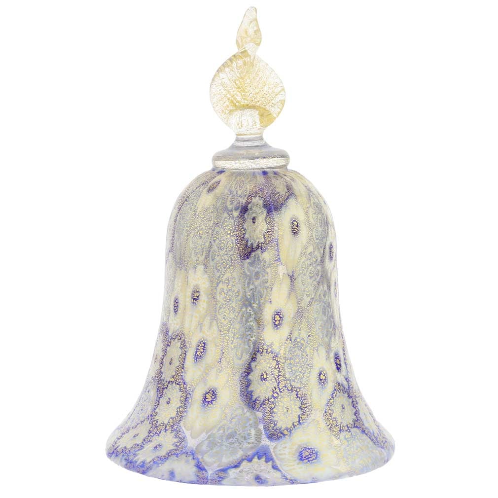 Murano Glass Golden Quilt Blue Millefiori Bell (1 of 5)