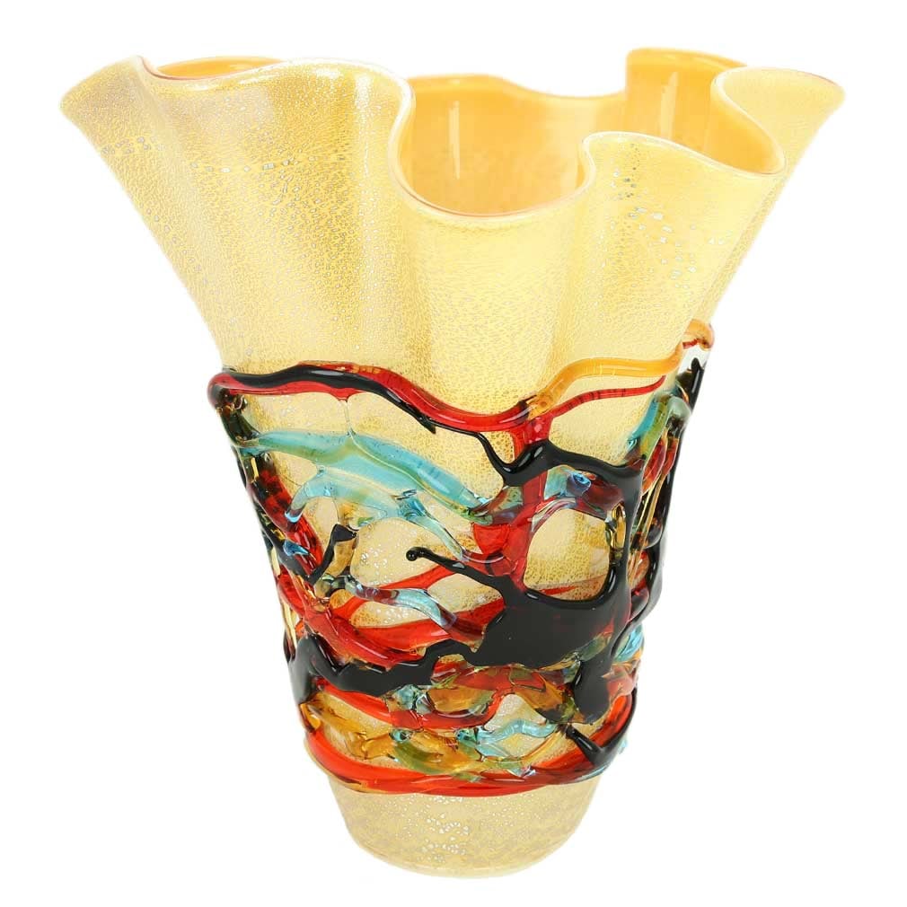 Murano Glass Vesuvio Abstract Art Vase: Murano Glass masters are known the world over for their virtuosity in turning glass into amazing art. Using just a few simple tools and basic furnaces in the tradition that goes centuries back, Murano