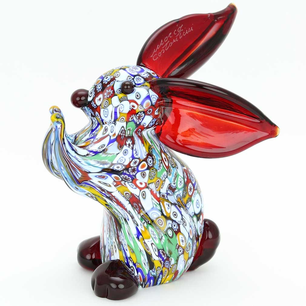 Murano Glass Millefiori Rabbit Sculpture: This charming Murano Glass rabbit sculpture represents the long-running artistic tradition of Murano glass combined with the ingenuity and technical virtuosity of Murano glass masters. Using the most 