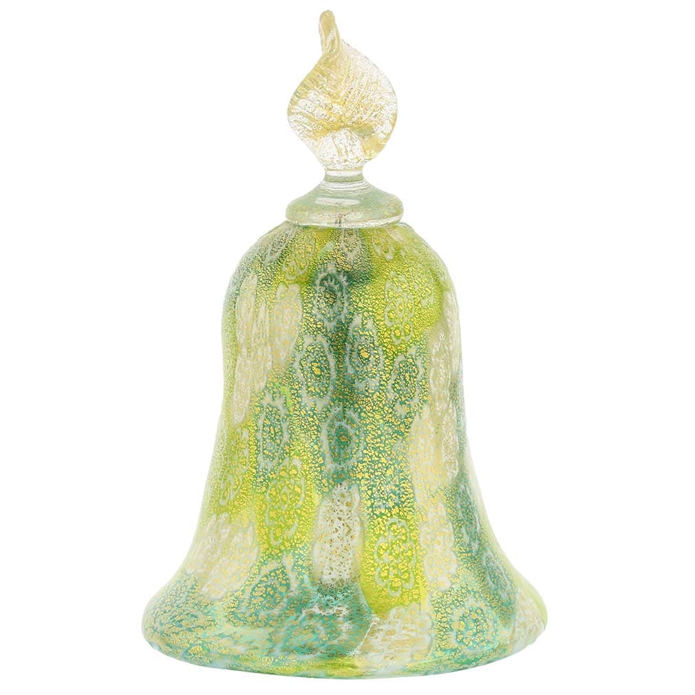 Murano Glass Golden Quilt Apple Green Millefiori Bell (1 of 4)