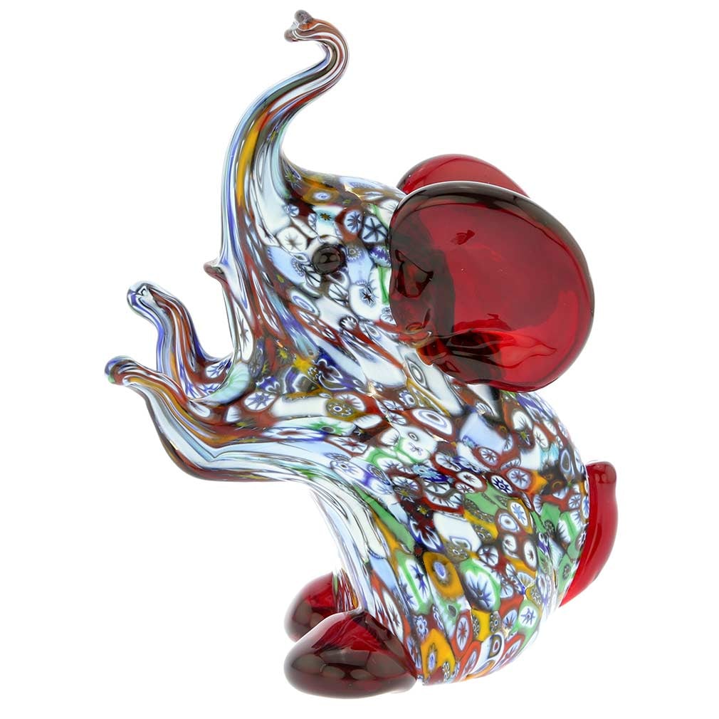 Murano Glass Millefiori Elephant Sculpture: This adorable Murano Glass elephant sculpture represents the long-running artistic tradition of Murano Glass combined with ingenuity and technical virtuosity of Murano glass masters. Using the most fa