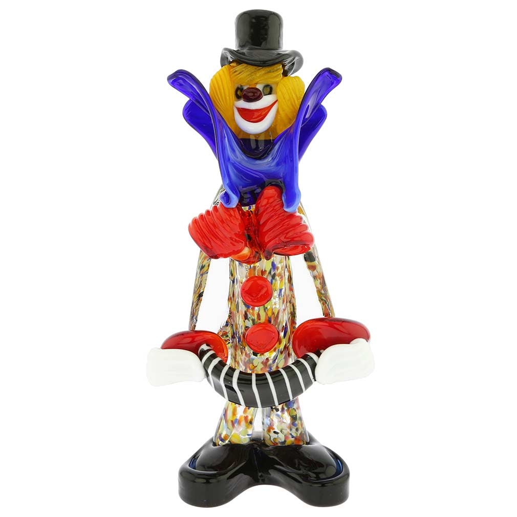 Murano Glass Clown With Accordion: This beautifully handcrafted Murano Glass Clown is ready to make you laugh with his wide smile, funny exaggerated bow-tie, and trusted accordion in his hands. Featuring rich colors, fine details, and 
