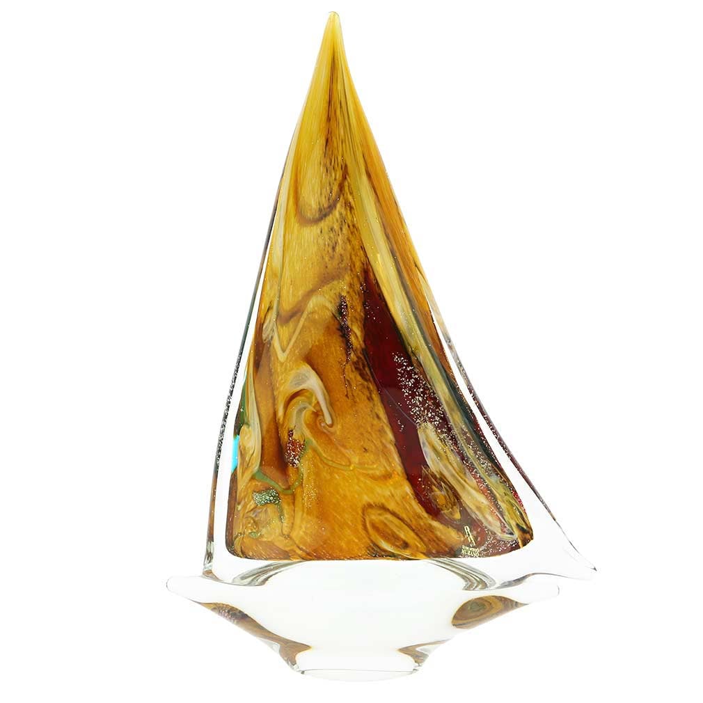 Murano Glass Large Sailboat - Chalcedony: You can feel the salty air, imagine the far-away fishing villages, and get immersed in the ever-changing nature of the sea when you look at this beautifully handcrafted Murano Glass sailboat. The gorg