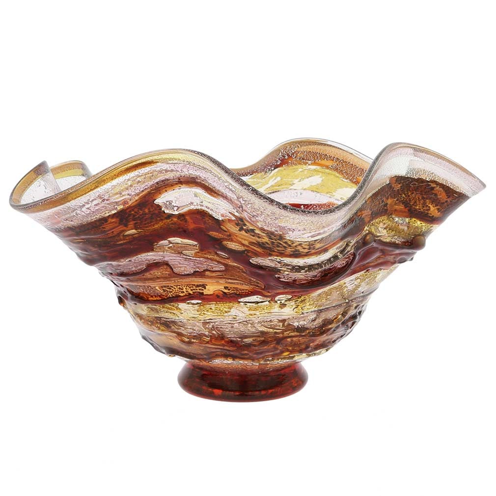 Murano Glass Sbruffo Fazzoletto Bowl - Golden Brown: Stunning, elegant and unique, this Murano Glass Bowl is a great accent to any home decor theme. Handcrafted by top Murano Glass artisans from a small family workshop where complex techniques and secre