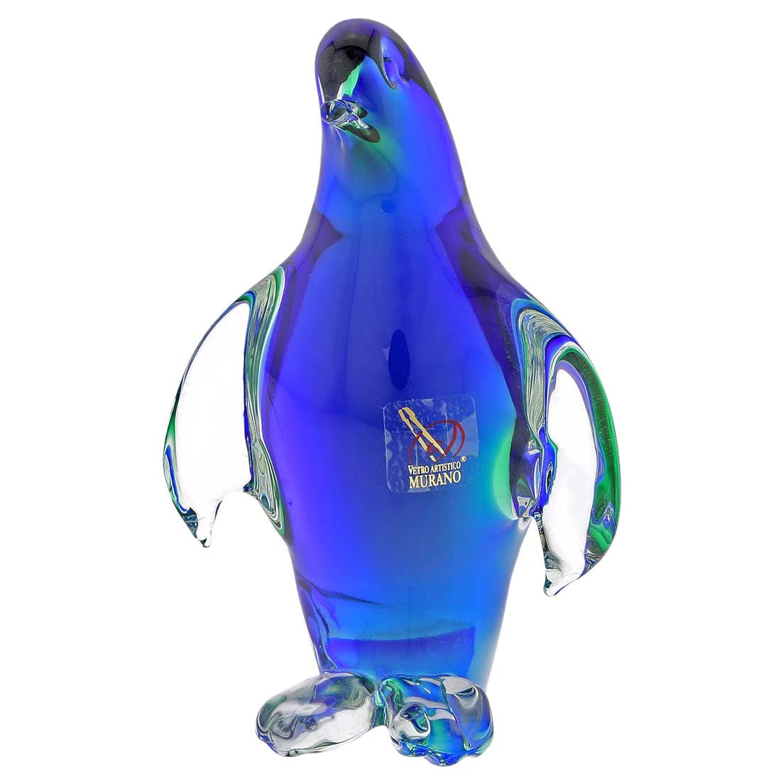 Murano Glass Penguin - Green Blue: This delightful Murano Glass Penguin sculpture will instantly add cheer and beauty to your surroundings. Handcrafted by Murano's top artisans using complex Sommerso glass-making technique, this pengui