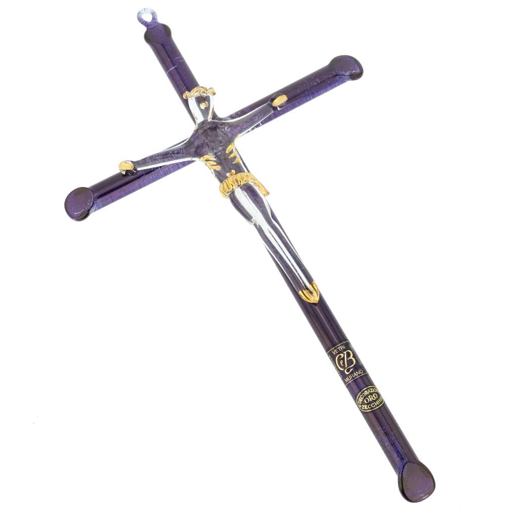 Murano Glass Wall Crucifix: This museum-quality blown Murano Glass Crucifix wall sculpture represents the long-running artistic tradition of Murano glass combined with ingenuity and technical virtuosity of Venetian Glass masters