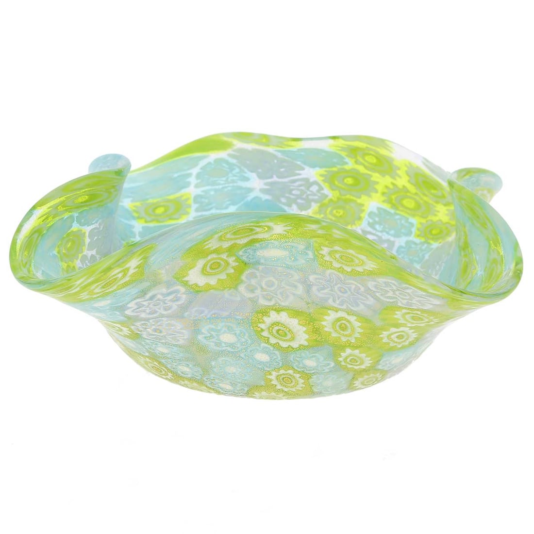 Murano Glass Millefiori Decorative Bowl - Aqua Green: Born from the fire in the famous Murano Glass furnaces and shaped by the hands of the Island's talented glass masters, this decorative Murano Glass bowl is elegant and unique. Following ancient Murano