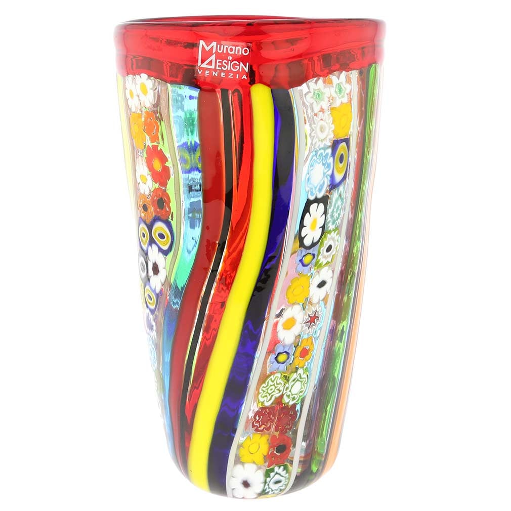 Murano Glass Primavera Millefiori Vase: Get ready to be blown away by the beauty and richness of this Murano Glass Vase. Showcasing all the features that brought Murano Glass masters their enduring fame, this vase is like the quintessence o